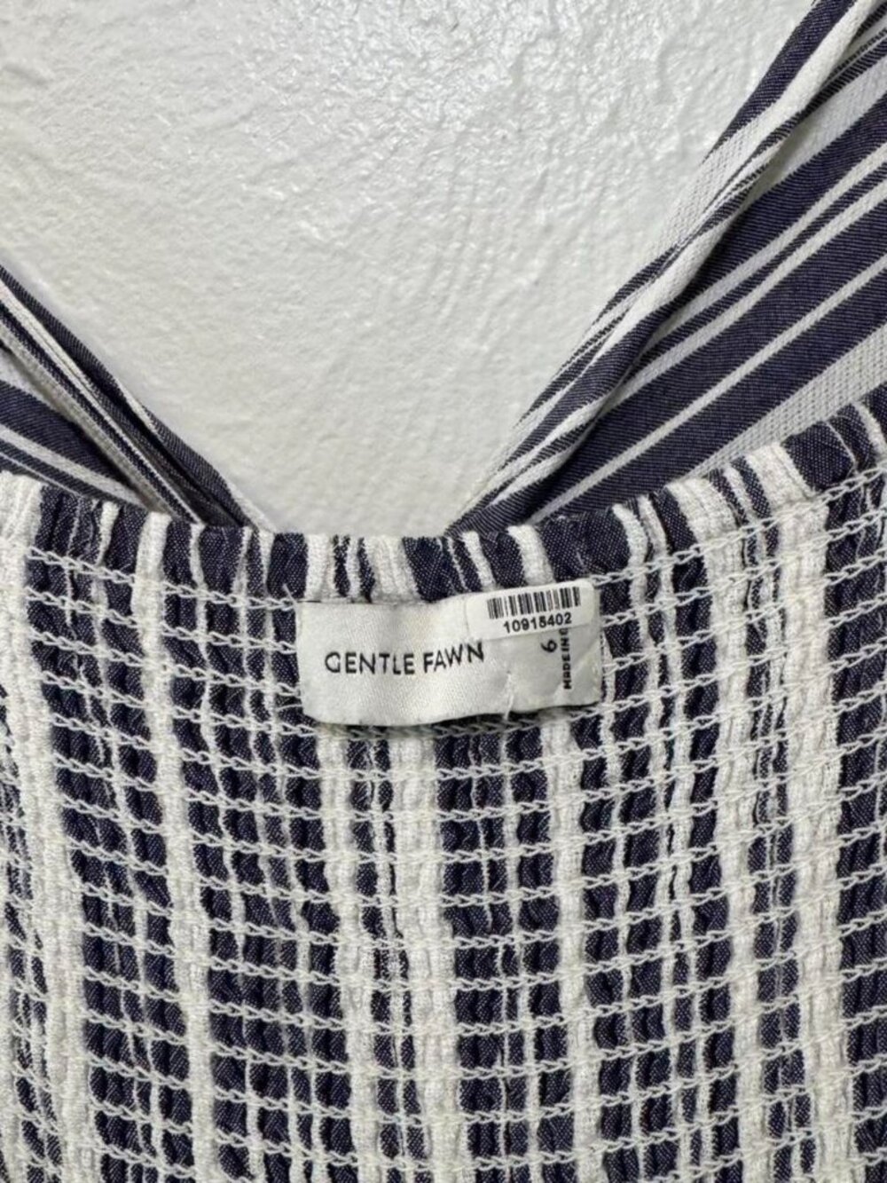 Gentle Fawn Mischa White Blue Stripe Coastal Asymmetrical Midi Dress Size 6 - Picture 6 of 8